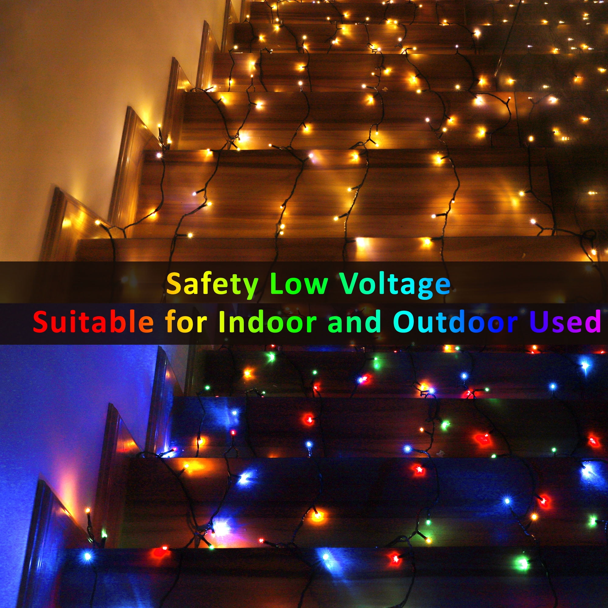LED Christmas String Lights, 108FT 300 LEDs, Timer Function, Color Changing, Warm White & Multicolor for Halloween Xmas Tree Home Patry
