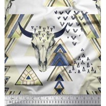 Soimoi Moss Georgette Fabric Triangle & Animal Face Print Sewing Fabric Yard 42 Inch Wide