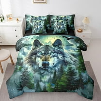 Erosebridal Cool Wolf Bedding Sets, 3D Animal Comforter Sets with Sheets, Mystic Jungle Reversible Bed Sheets Set, Super Cozy Room Decorative, 7 Pieces