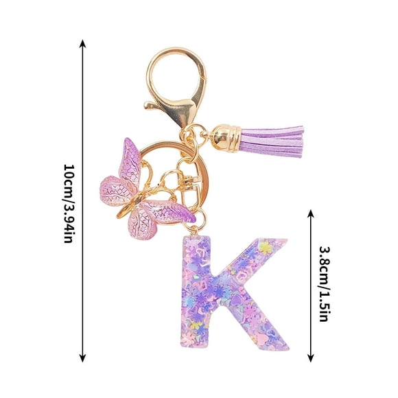 Llavero inicial personalizado para mujeres - Llavero personalizado de resina con borla para llaves del coche, cartera, mochila - regalo morado mono para ella, cumpleaños, Navidad