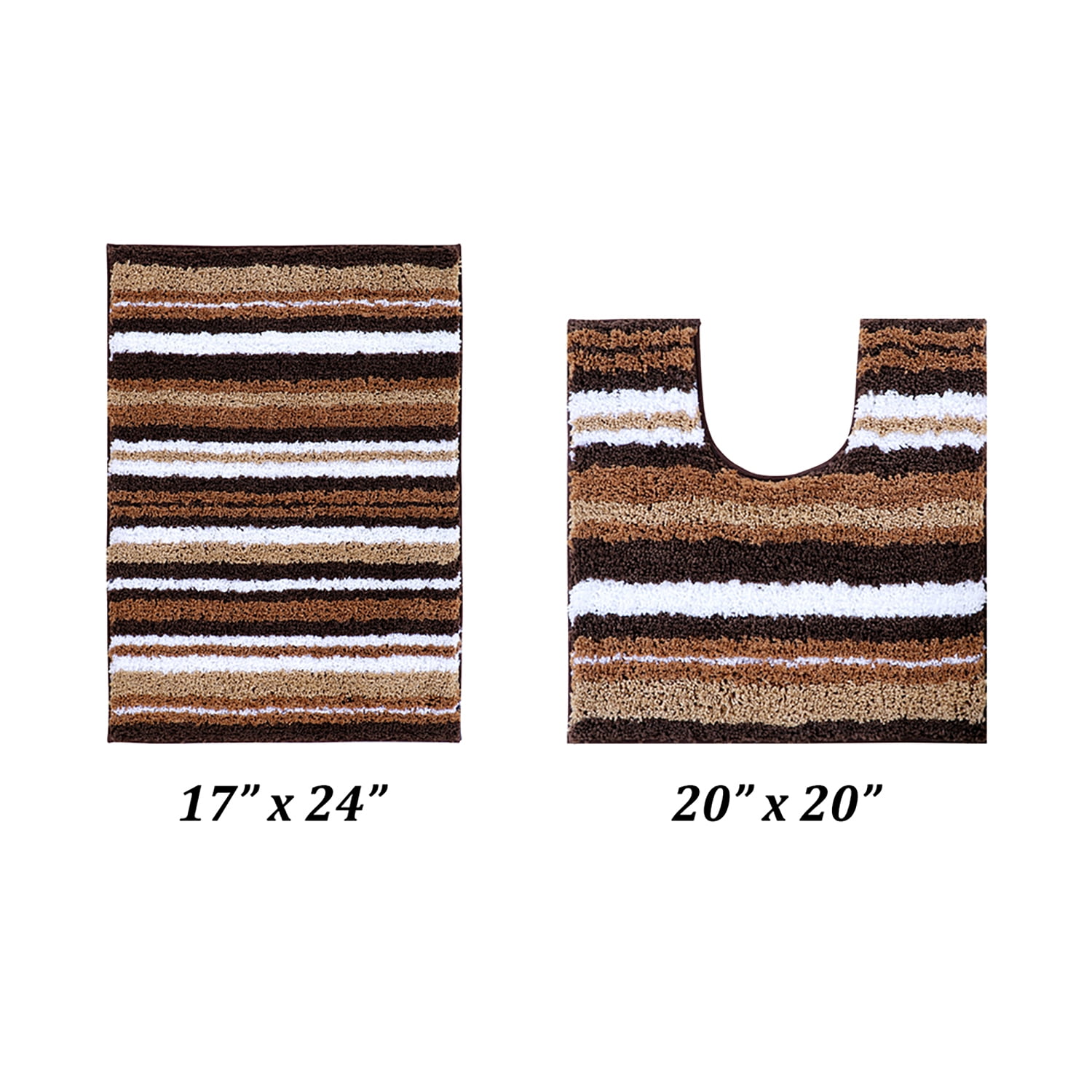 Better Trends 2 Piece Bathroom Rug Set 100% Polyester Soft Water Absorbent Non Slip Bath Mat Machine Washable Rug Griffie Collection - Brown