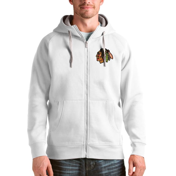 Men's Antigua White Chicago Blackhawks Logo Victory Full-Zip Hoodie