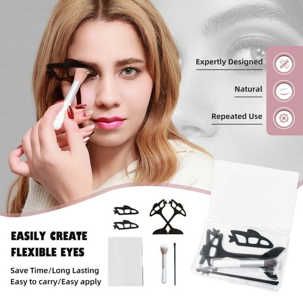 Set de herramientas para sombras de ojos, aplicador de maquillaje con pincel, protector para máscara de pestañas, guía, plantilla para delineador de ojos, regla para cejas