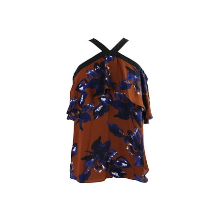 Inc International Concepts Brown Floral Cold-Shoulder Top S