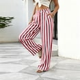 thumbnail image 4 of Womens Palazzo Pants 2026 Summer Linen Striped Wide Leg Trousers Elastic Waist Flowy Lounge Pant Pockets, M, 4 of 6