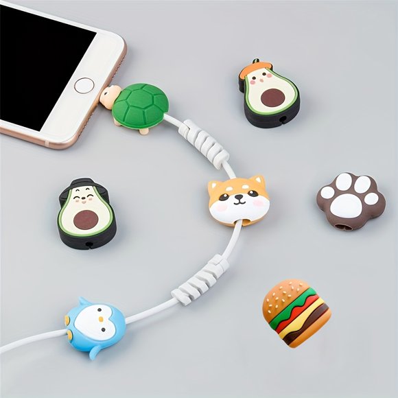 7Pcs/Set Cute Cartoon Animal Fruit Bite Cable Protector For IPhone IPad Charger, 5 Packs USB Cable Protector, Charging Cord Protector, USB Charger Saver