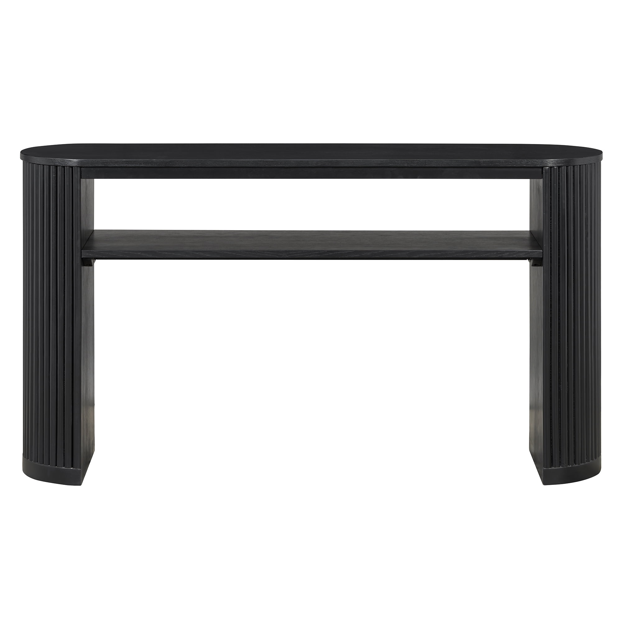 Euroco 53" Fluted Console Table, Modern Entryway Table with Open Storage Shelf & Wood Legs, Long Sofa Table Behind Couch for Living Room, Hallway,Black