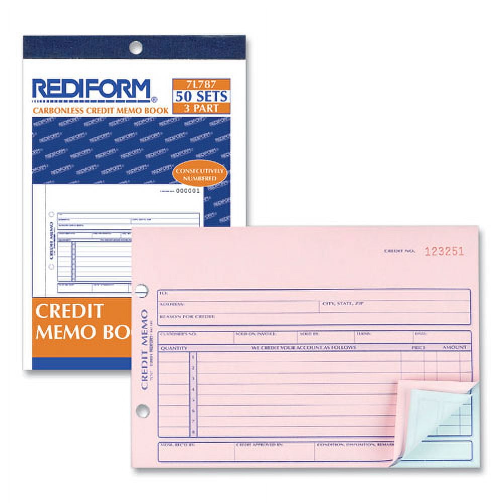 Credit Memo Book, Three-Part Carbonless, 5.5 X 7.88, 1/page, 50 Forms | Bundle of 2 Each