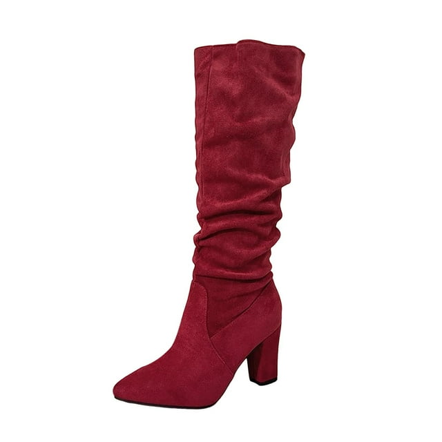 Bottes pour Femmes Hauteur Genou à Talon Bloc et Coupe Ample pour un Style d'Hiver à la Mode et Confortable