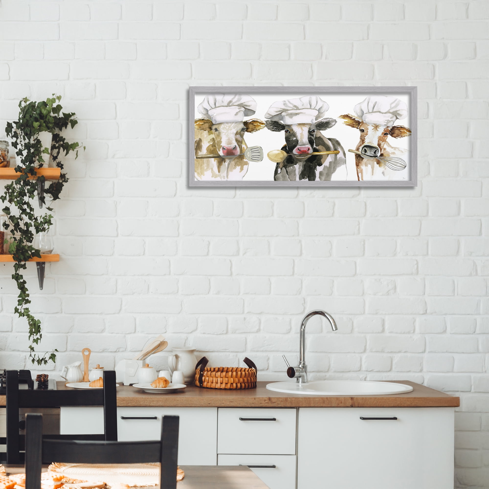 Stupell Industries Cow Chefs with Utensils Gray Framed Giclee Art, design by Nan