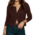 thumbnail image 2 of Women's Knitted Cardigan Short Knit Round Neck Open Front Sweater Button Down, Elegant and Casual, Ideal for Office and Everyday Outings,Brown,M, 2 of 5