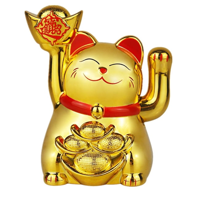 2 Inch Solar Automatic Waving Lucky Cat Car Cashier Ornament Shop Feng Shui Cat