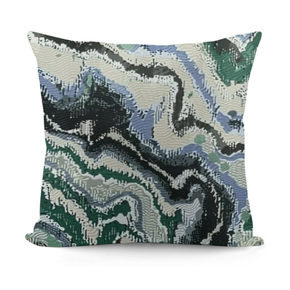 YINGXI Decorative Jacquard Fringe Throw Pillow Covers, Green Painting Wave Striped Square Cushion Cover with White Tassel, Linen Look Accent Pillowcase for Couch 12x12in