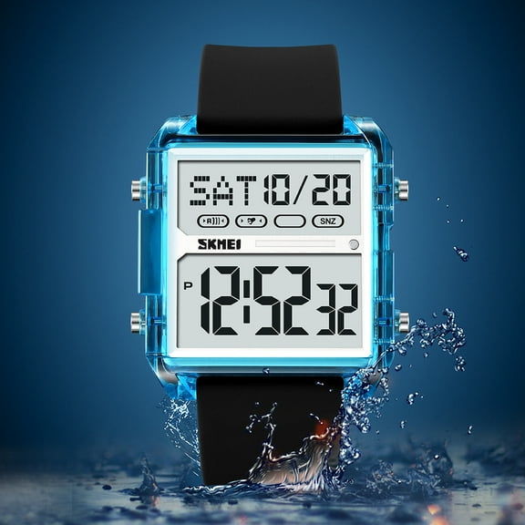Men's Square Analog Digital Watch - Waterproof with Leather Strap, Luminous Hands, Alarm Chronograph for Casual Style