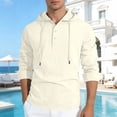thumbnail image 2 of Men's Cotton Linen Hooded Henley Shirt, Casual Loose Fit Adjustable Drawstring Long Sleeve Tops for Men, Spring Fall Daily Wear Shirts S-3XL, 2 of 8