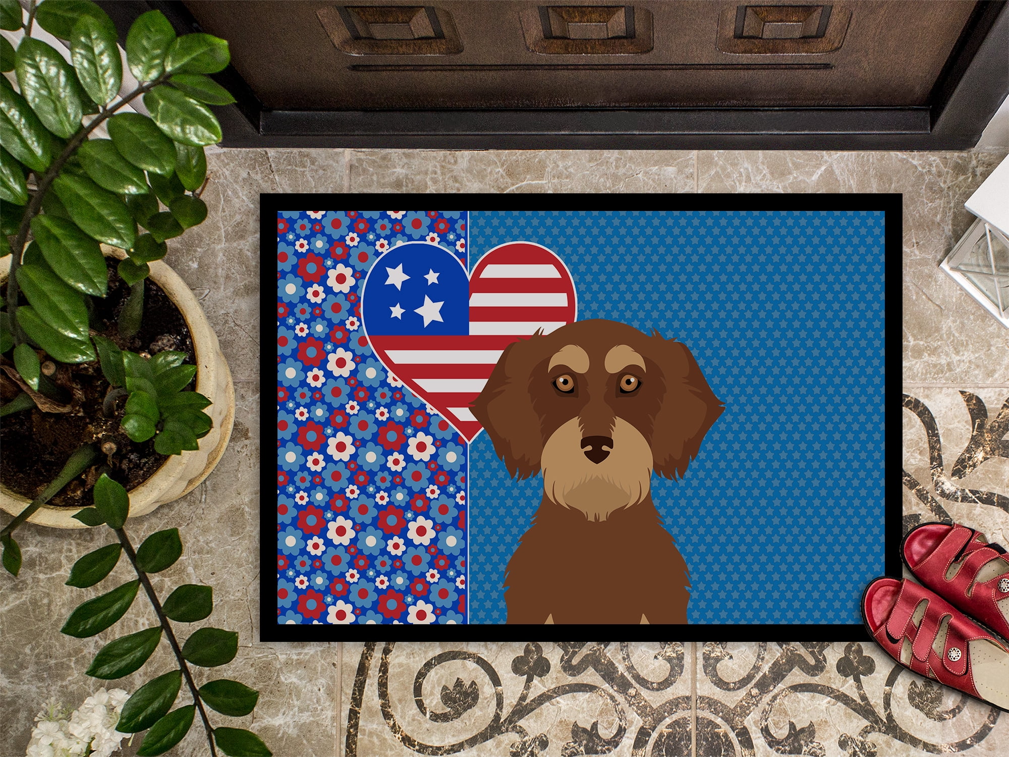Wirehair Red and Tan Dachshund Indoor or Outdoor Mat 24x36 36 in x 24 in