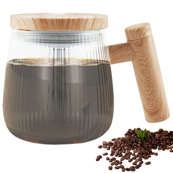 Ikoopy Self Stirring Mug 400ml Glass Electric Stirring Mug Battery Powered Mixing Mug High Speed Electric Mixing Cup Portable Self Stirring Coffee Mug with Handle Clear Auto Mixing Cup Coffee Milk