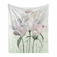 thumbnail image 1 of Flower Soft Flannel Fleece Throw Blanket, Floral Pink Roses Tulips Abstract Garden Leaves with Petals and Buds Detailed Print, Cozy Plush for Indoor and Outdoor Use, 50" x 70", White, by Ambesonne, 1 of 6