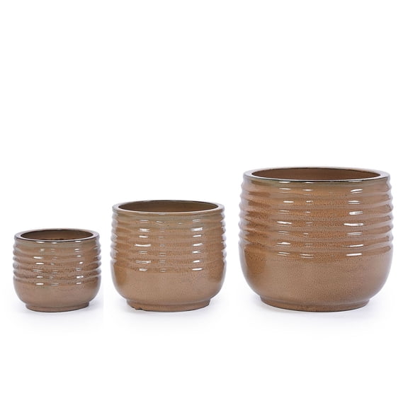 S-HOME Set of 3 Antique Bronze Ceramic Planters, 14" 11" 8" Modern Flower Pots for Indoor/Outdoor