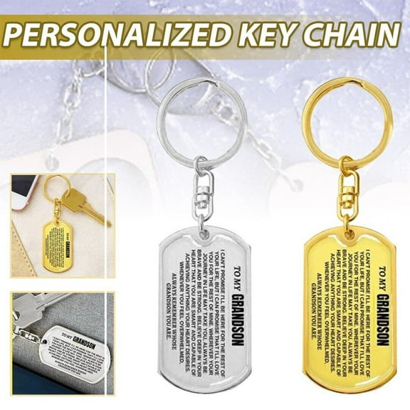 To My Grandson Keychain Stainless Steel Keychain Key Chain KeyringsA(silver)