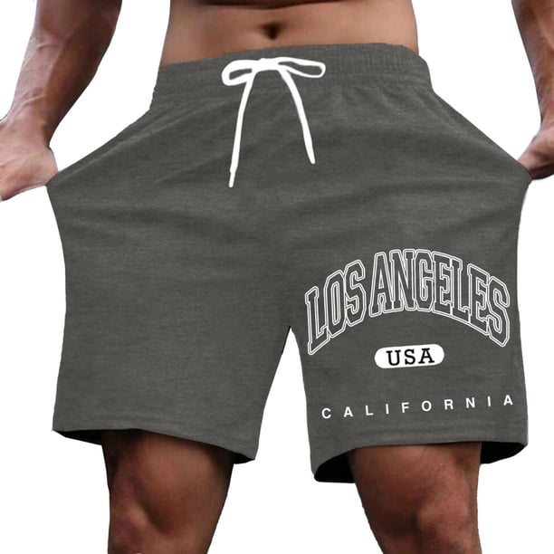 Pantalones cortos casuales con estampado de letras estilo urbano para hombre, ligeramente elásticos, de poliéster
