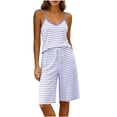 thumbnail image 5 of Pajamas Dqueduo Women's Striped Camisole & Drawstring Shorts Loungewear Set – V-Neck Sleepwear, 5 of 7