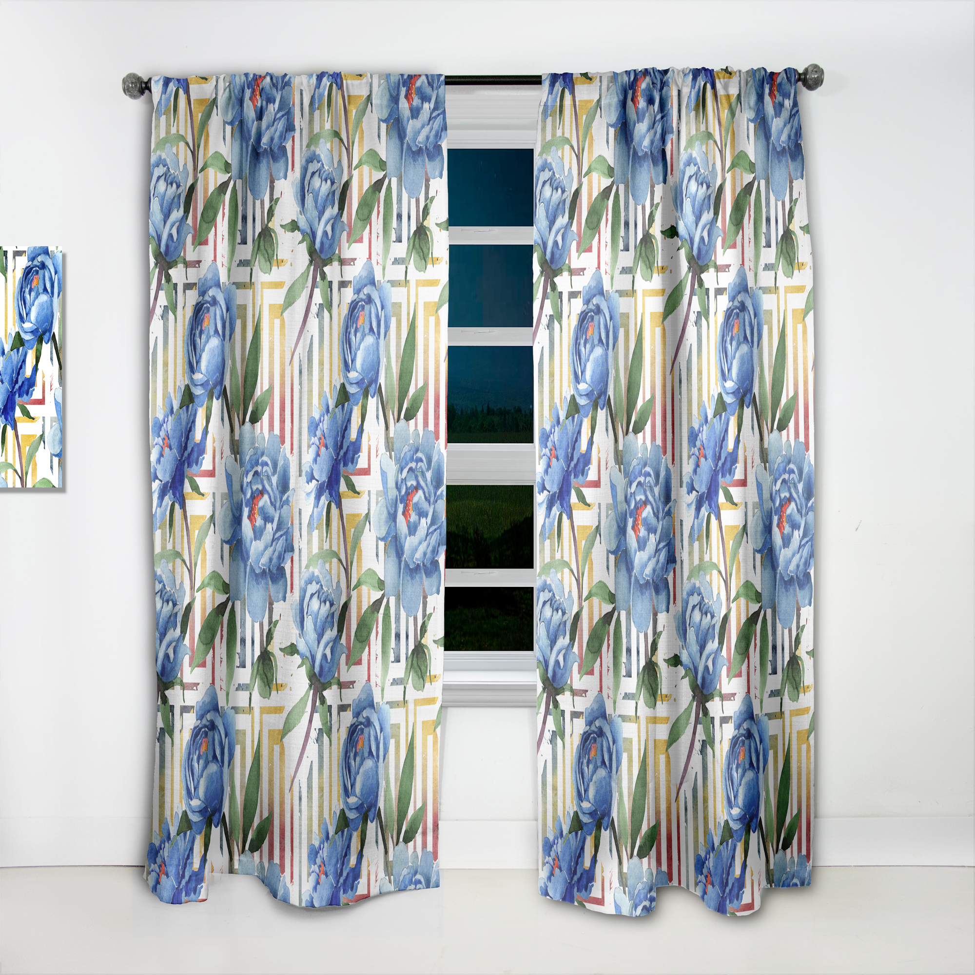 Designart 'Floral Botanical Design Retro I' Mid-Century Modern Curtain Panel