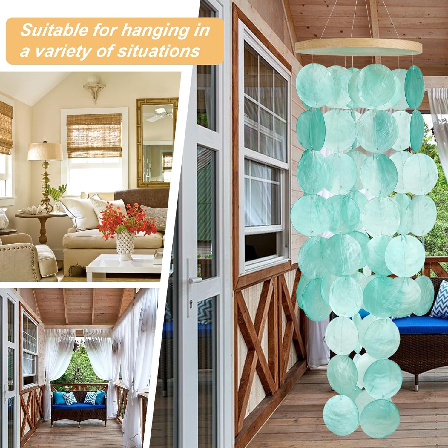 Sinkoo Wind Chimes for Outside - Handcrafted Turquoise Capiz Shells Windchime Coastal Style Decor for Indoor/Outdoors, Garden Decor, Great for Christmas, Wind Chimes Lovers and More