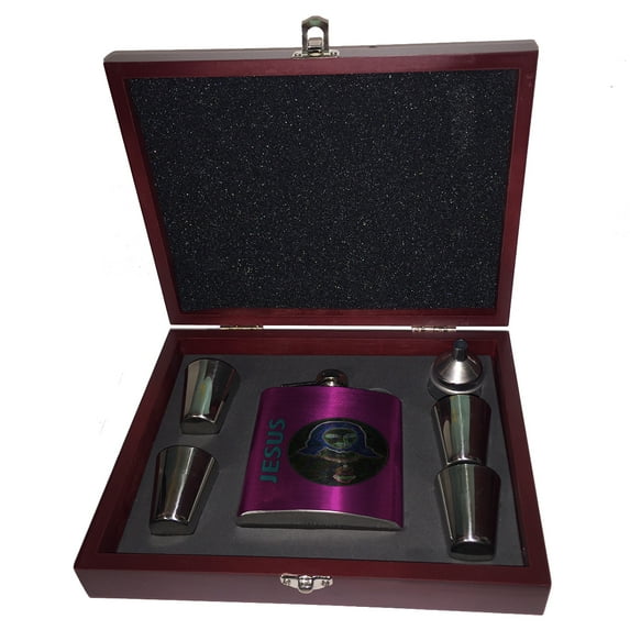 KuzmarK 6 oz. Stainless Steel Flask Set in Rose Wood Presentation Box - Electric Jesus