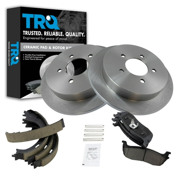 TRQ Rear Disc Brake Kit Ceramic Brake Pads Rotors Parking Shoes Fits Select F150 Navigator