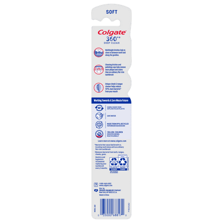Colgate 360° Manual Toothbrush with Tongue and Cheek Cleaner, Soft, 1 Ct.