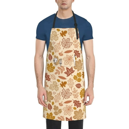 

Lukts Fall Leaves Pattern Kitchen Cooking Aprons Adjustable Bib Soft Chef Apron with 2 Pockets for Men Women