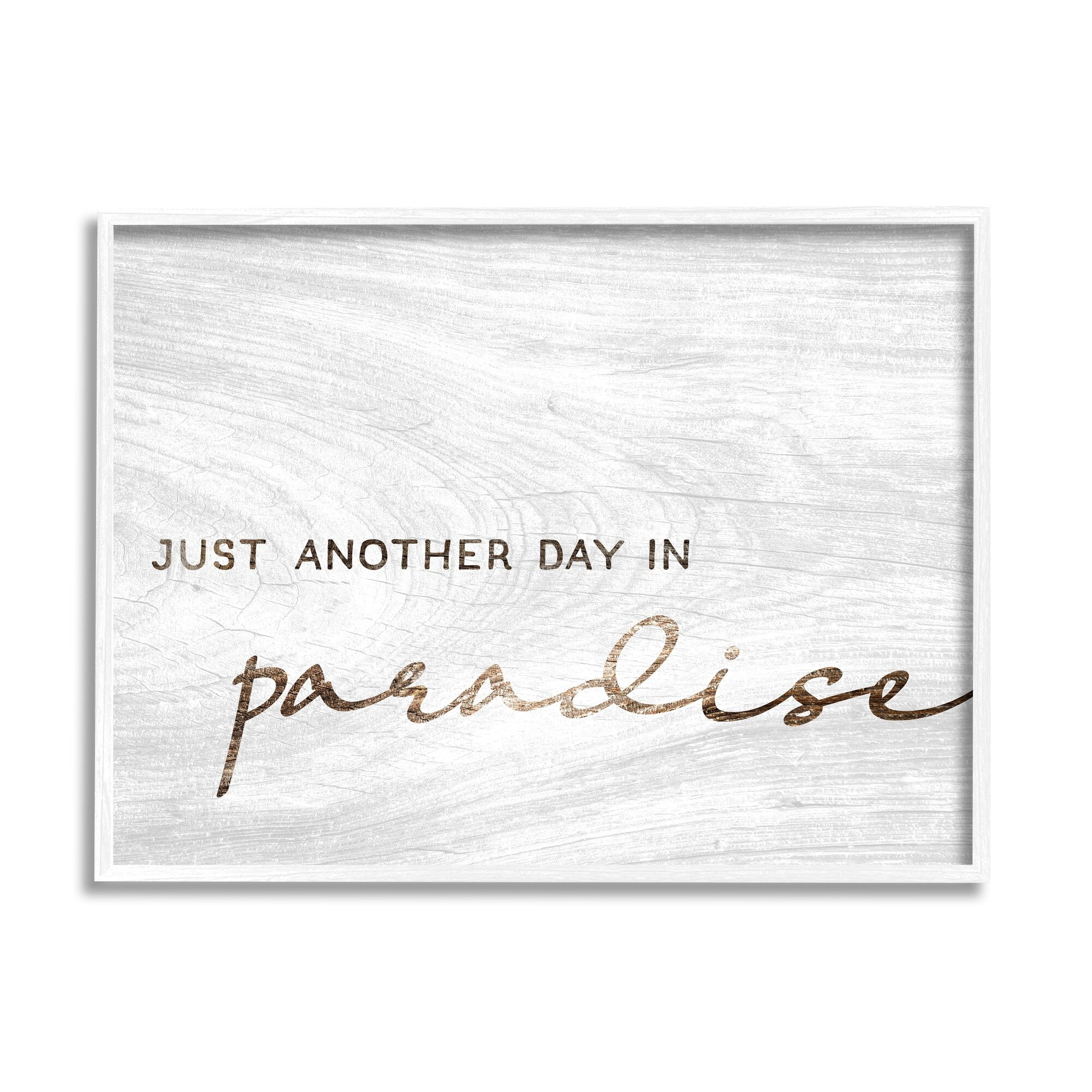 Stupell Industries Paradise Phrase Glam Cursive White Grain Pattern Framed Wall Art, 30 x 24, Design by Lil' Rue