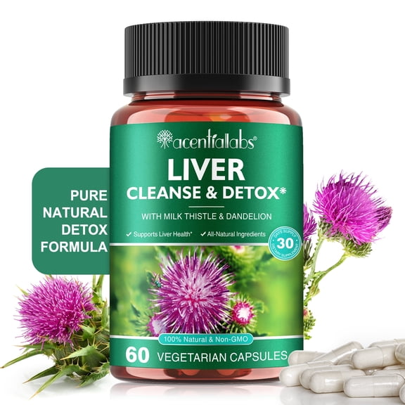 Liver Cleanse & Detox Support Supplement with Milk Thistle & Dandelion Root, Supports Liver & Immune Health, 60 Count