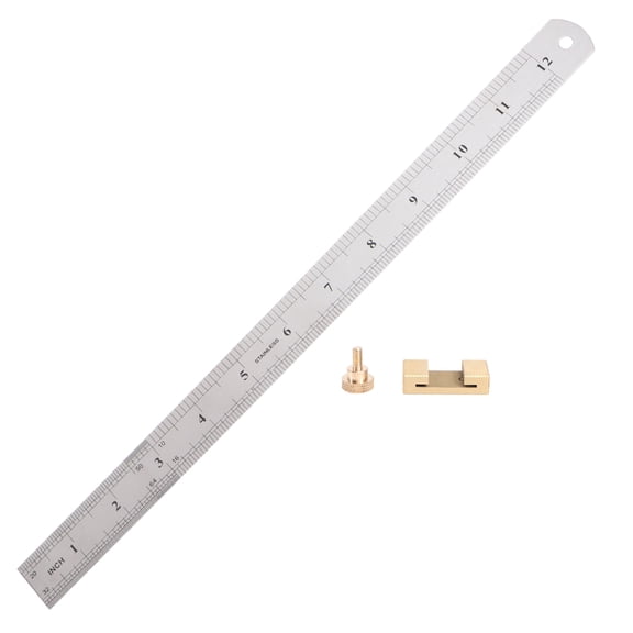 OUNONA 2-Pack Brass Positioning Blocks with Steel Ruler, Woodworking Stop Blocks for Accurate Measuring and Precision Work