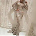 thumbnail image 2 of Women Wedding Dress Lace Sequin Embroidered Long Sleeve Bridal Maxi Dress Evening Gown Bodycon Bridesmaid Slim Sexy Dresses, 2 of 7