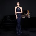 thumbnail image 1 of Vestido de noche elegante con escote largo y lentejuelas de diamante y cola de pez estilo reina para banquete, 1 of 2