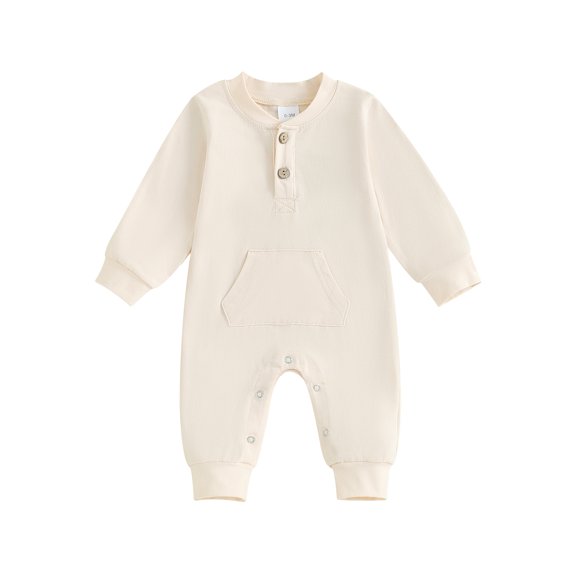 Bagilaanoe Newborn Baby Boys Fall Jumpsuit Solid Color Long Sleeve Bodysuit 3M 6M 12M 18M Infant Fall One Piece Romper