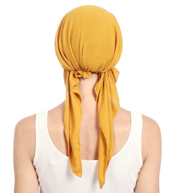 Zmoon Solid Color Indian Turban Hat Elastic Muslim Long Tail Turban Hat