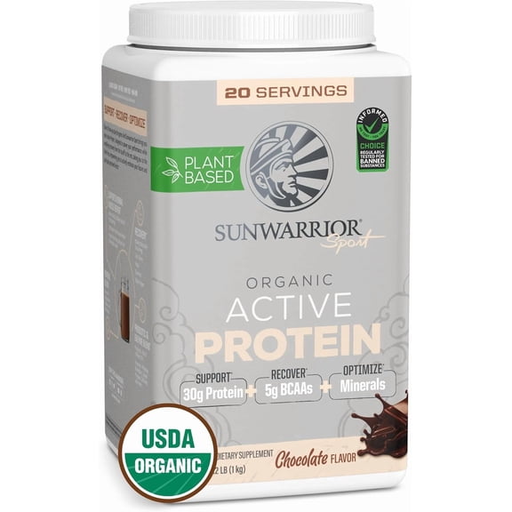 Sunwarrior Organic Active Protein Vegan Protein Powder, Chocolate Flavor, 4.96 lbs (45 Servings)