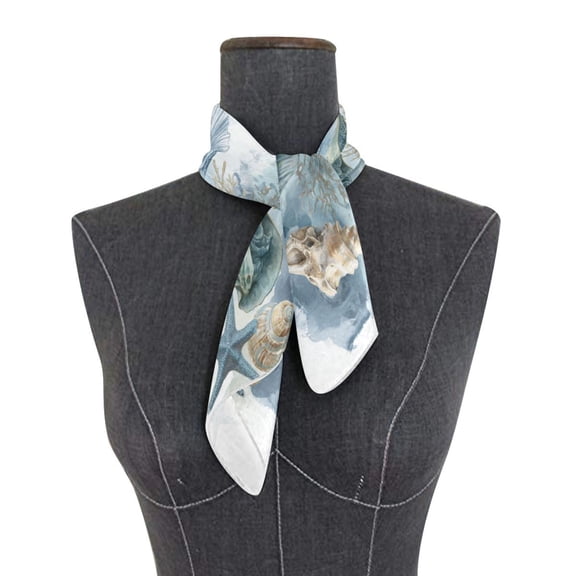 Square Scarf 24x24 Inch Watercolor Coastal Shell Collage Silky Satin Sun Protection Neck Scarf for Women Multi-Purpose Head Wrap Bandana for Hair Bag Decoration