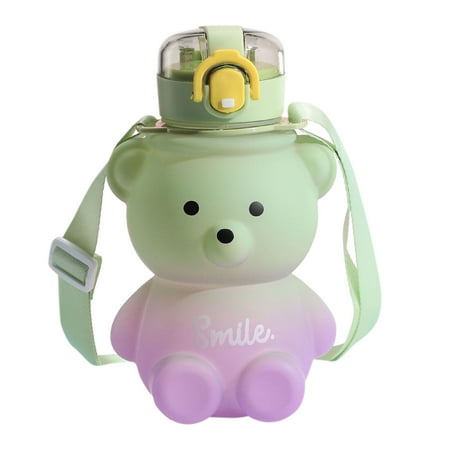 

Kawaii Bear Plastic Water Bottle With Straw Shoulder Strap Cute Kids Bottles