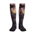 thumbnail image 3 of Compression Socks for Women and Men - Purple Flower Lazy Cat Compression Socks Circulation for Workout, 3 of 8