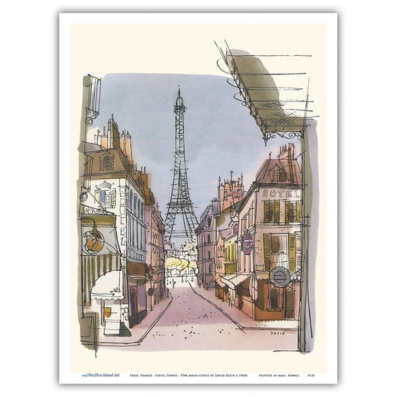 Paris France - Eiffel Tower - Vintage Airline Travel Poster by David Klein c.1960s - Master Art Print (Unframed) 9in x 12in