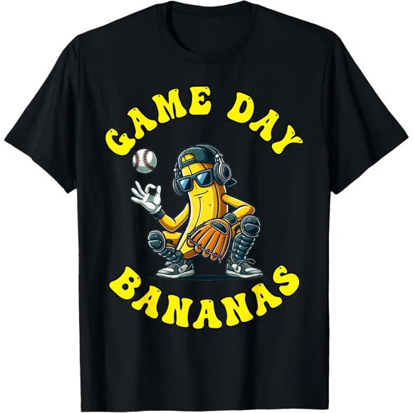T-Shirt de Sport Mignon avec Graphiques de Banane Banane Jaune pour Amateur de Baseball