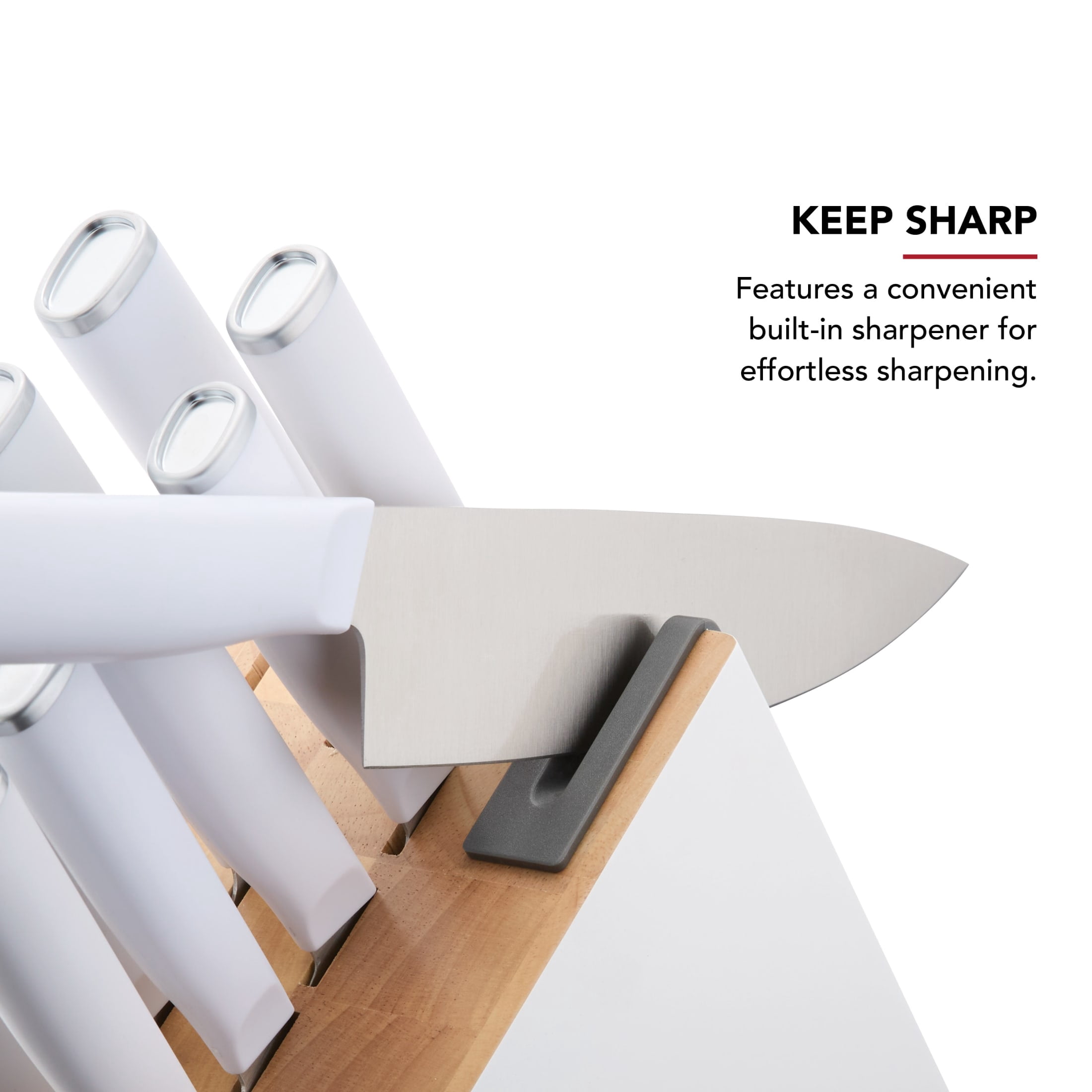 KitchenAid 14-Piece Slim Knife Block Set with Sharpener, High-Carbon Stainless Steel, White