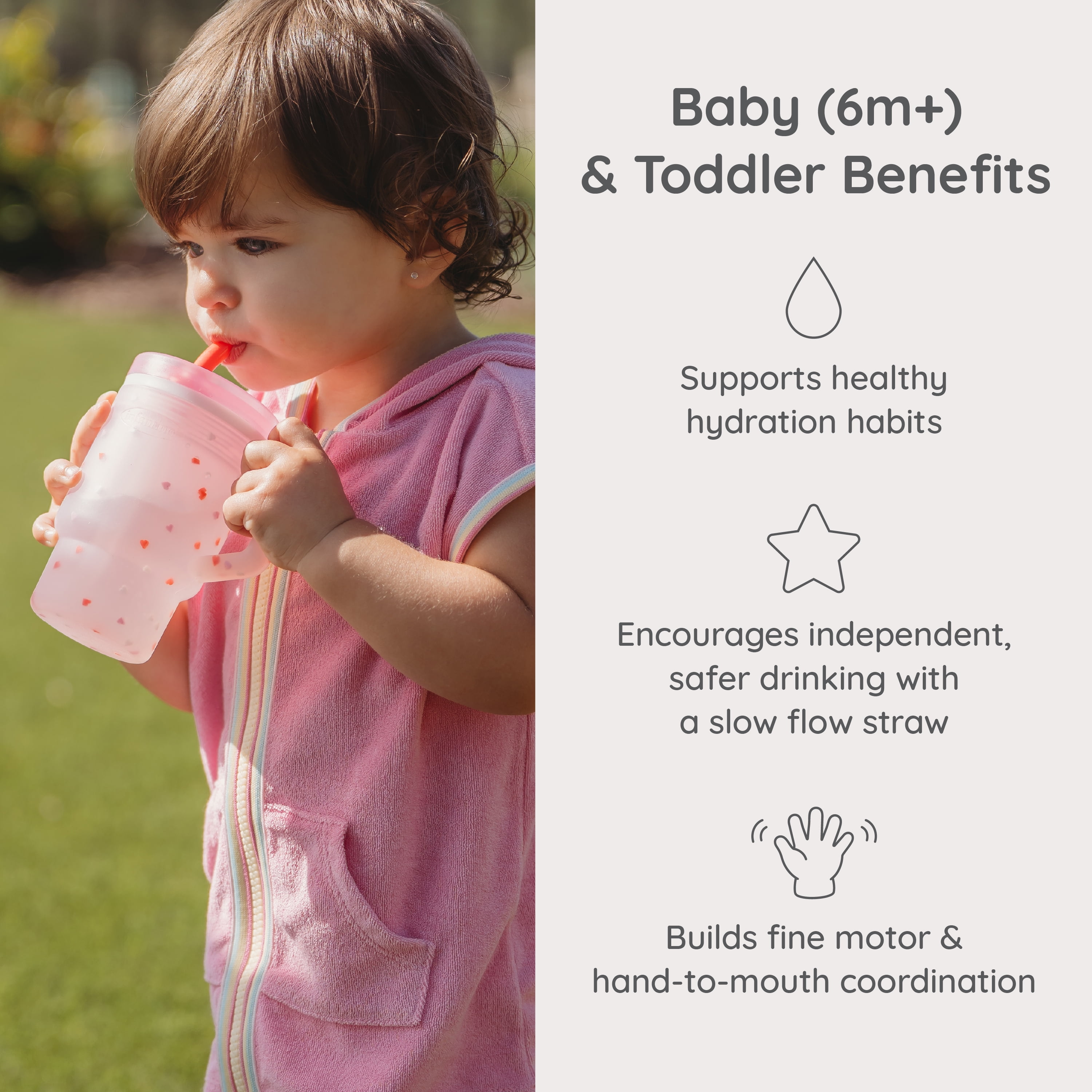 Infantino My 1st Tumbler – Adorable 9oz. Training Cup with Toddler-Friendly Straw and Handle, Heart Speckles