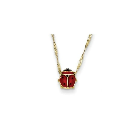 - 14k Yellow Gold Enameled Ladybug Necklace - .9 Grams - Spring Ring