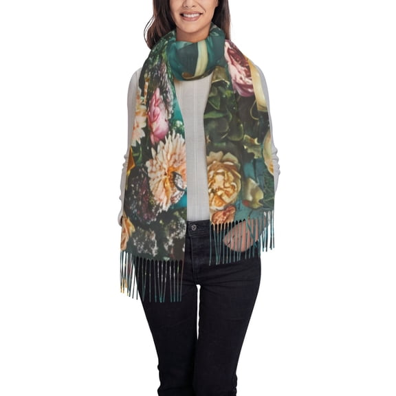 Xecao Baroque Floral Still Life Pattern Womens Winter Scarf Fall Scarf Oversized Large Scarf for Women Warm Shawl Wrap