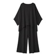 thumbnail image 4 of Gamivast Two Piece Outfits Womens Linen Boat Neck Batwing Oversized Linen Tops and High Waisted Wide Leg Flowy Linen Pants Breathable Skin Friendly Summer Beach Tropical Holiday Summer Suit, 4 of 5